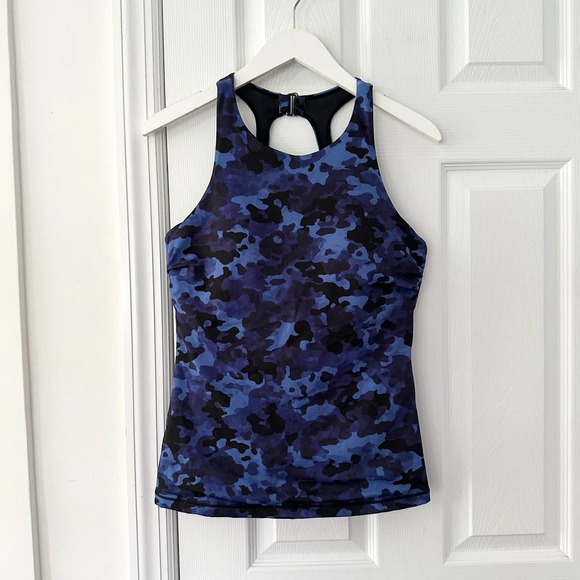 Athleta NWT Blue Camo Maldives High Neck Beach Swim Tankini Top Only 38 B/C - Picture 3 of 11
